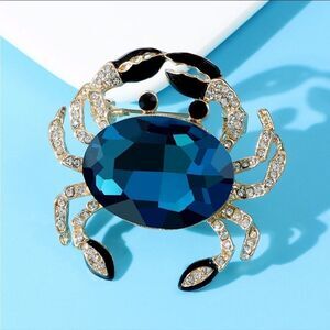 RHINESTONE BLUE CRAB BROOCH‎